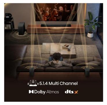 Аудио система Hisense AX5140Q,  5.1.4Ch Sound Bar with Wireless Subwoofer, 600W, Dolby Atmos, Bluetooth 5.3, 4K HDMI Pass Through, DTS:X, HDMI/AUX/ARC/Optical/USB, 7 EQ Modes, Black