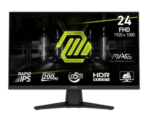 Монитор MSI MAG 244F, 23.8", 0.5ms, 200Hz, Rapid IPS, 1920x1080 (FHD), 16:9, AMD FreeSync Premium, 96% DCI-P3, AG, HDR Ready, 300 nits, 1000:1, DCR 100M:1, DP(1.2a), HDMI 2.0b, Tilt, VESA, Black, 2.9kg