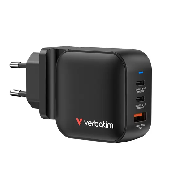 Зарядно устройство Verbatim Mini GaN Charger 70W 3 Port US plug with EU and UK adaptors