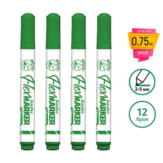 Маркер за бяла дъска FO-WB03 зелен 4 броя с пиктограми за 12 броя
