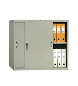 Архивен шкаф 83.2x91.5x45.8 см - с плъзгащи врати - отворен, пълен с класьори