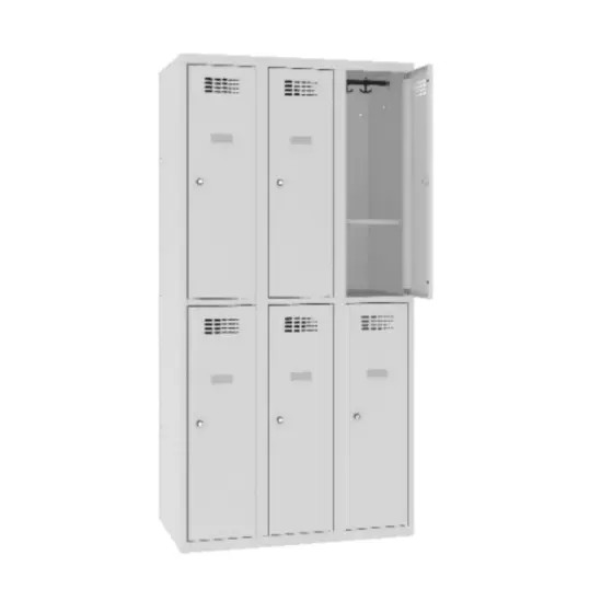 Метален гардероб FRT с 6 отделения с рафт 180х90х50 см горна дясна врата отворена, сниман отдалеч