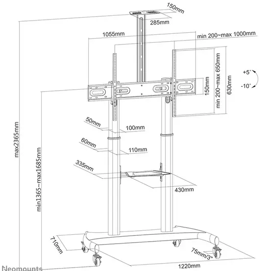 Стойка Neomounts Mobile Flat Screen Floor Stand (height: 128-160 cm)