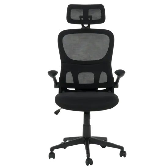 Директорски стол АТИЛА-снимка отпред, черна седалка, черна облегалка