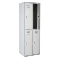 Метален гардероб FRT с 4 отделения 180х60х50 см - отворена горна дясна врата, сив, сниман отдалеч