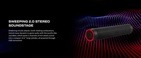 Тонколони Acer Nitro Gaming Soundbar,2 x 5W, BT, Dynamic 2.0 Stereo Sound USB-C (USB-C to USB-A cable included)  Bluetooth  Aux In (3.5mm)  Headphones out