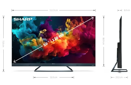 Телевизор Sharp 50FQ5EG, 50' QLED  GOOGLE TV, 4K Ultra HD 144Hz Quantum Dot 3840x2160 Aluminium Slim Frameless, AQUOS AI, DVB-TT2CSS2, 500 NIT, Active Motion 1400, HARMANKARDON, HDR10, Dolby Atmos, Dolby Vision, DTS:X, Google Assistant, HDMI eARC, Mi