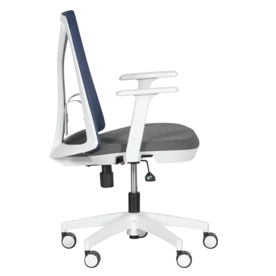 Работен стол ЗЛАТИ- сив- син цвят, бяла база, ергономичен