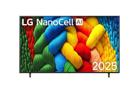 Телевизор LG 75NANO80A3B, 75" 4K HDR Smart Nano Cell TV, 3840x2160, DVB-T2CS2, AI Alpha 7, HDR 10 PRO, webOS 25, ThinQ AI, VRR, ALLM, HGiG, WiFi, Clear Voice, AI Upscaling, Bluetooth, Hdmi e-ARC , CI, LAN, AirPlay2, Chromecast, 2 Pole stand, Black