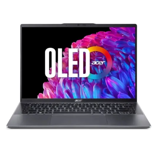 Лаптоп Acer SFG14-63-R1DP, AMD Ryzen 7 8845HS (up to 5.1GHz, 16MB), 14'' CineCrystal OLED WQ2.8K 90Hz (2880 x 1800), AMD Radeon Graphics, 16GB LPDDR5 onboard, 512GB SSD NVMe, 50Wh, WIFI6E+BT 5.3, QHD Cam, MicroSD Reader, Win 11 Home, Backlit KBD, Steel Gr