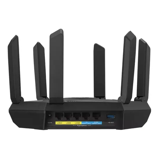 Рутер Asus Gaming Wireless Router, RT-AXE7800, AXE7800, Tri-Band, Quad-Core 1.7GHz CPU, 256MB512MB FlashRAM, 2.5G port, AiProtection Pro, Adaptive QoS, VPN Fusion, Instant Guard, IPTV, OFDMA, MU-MIMO, Beamforming, Link Aggregation, AiMesh, Black