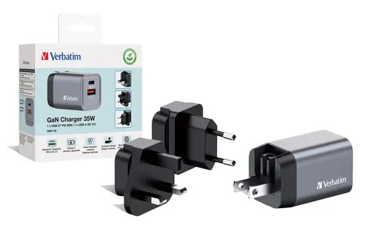 Зарядно устройство Verbatim GNC-35 GaN Charger 2 Port 35W USB AC (EUUKUS)