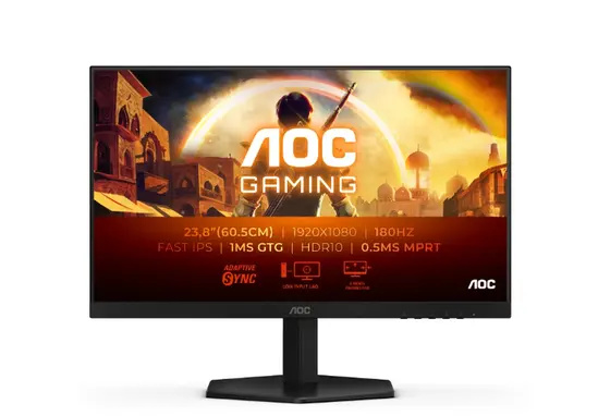 Монитор AOC 24G42E, 23.8' Fast IPS WLED, 1920x1080@180Hz, 1ms GtG, 0.5ms MPRT, 300cd m2, 1000:1, 80M:1 DCR, Adaptive Sync, FlickerFree, Low Blue Light, Tilt, HDMI, DP