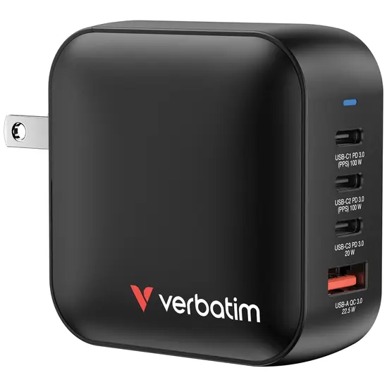 Зарядно устройство Verbatim Mini GaN Charger 100W 4 Port US plug with EU and UK adaptors
