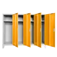 Метален гардероб BTL JZ с 4 отделения 130x160x40 см оранжев с 4 отворени врати, по един рафт на отделение и лостове за закачалки