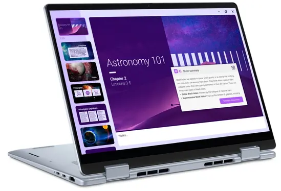 Лаптоп Dell 14 Plus 2-in-1 DB04250, Intel Ultra 5 226V (40 TOPS NPU, 8 cores, up to 4.5 GHz), 14" 16:10 FHD+(1920x1200) Touch 300nits WVA AG, 16GB, LPDDR5X, 8533MTs (onboard), 512GB M.2 SSD PCIe, Intel Arc, FHD RGB and Mic, Wi-Fi 7, FPR, Backlit Kb, Win 