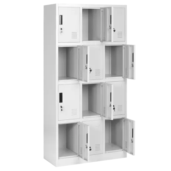 Метален гардероб BTL К с 12 отделения 185х90х40 см - с половината врати отворени, сниман отпред