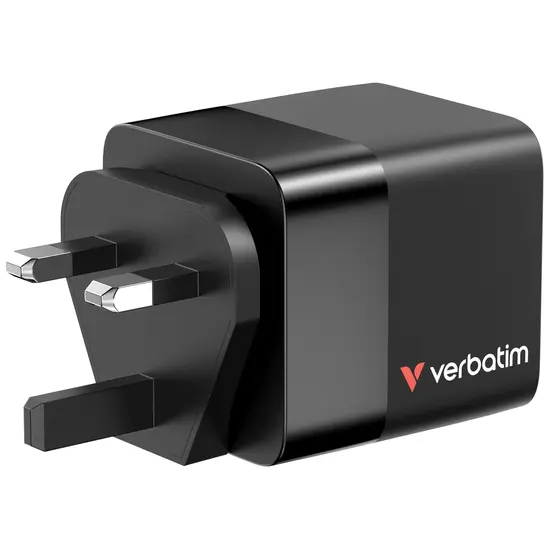 Зарядно устройство Verbatim Mini GaN Charger 65W 2 Port retractable cable display US plugs with EU and UK adaptors