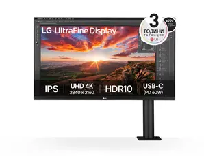 Монитор LG 32UN880K-B, 31.5' UltraFine Ergo 4K, IPS AG, DCI-P3 95%, 5ms, 350 cd/m2, 1000:1, 3840x2160, HDR 10, USB Type-C 60W, USB, HDMI, DisplayPort, AMD FreeSync, Speaker 5Wx2, LG Switch, Reader Mode, Tilt/Height/Swivel/Pivot/ Extend/Retract, Black