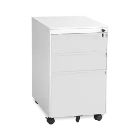 Метален контейнер L BTL с 3 чекмеджета - сив цвят, затворени чекмеджета, снимка отстрани