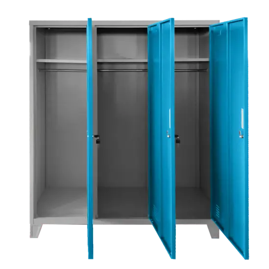 Метален гардероб детски BTL JZ с 3 отделения 150x120x40 см- отворен, светлосин, празен