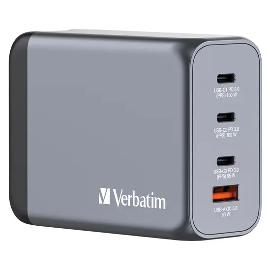 Зарядно устройство Verbatim GNC-200 GaN Charger 4 Port 200W USB AC (EUUKUS)