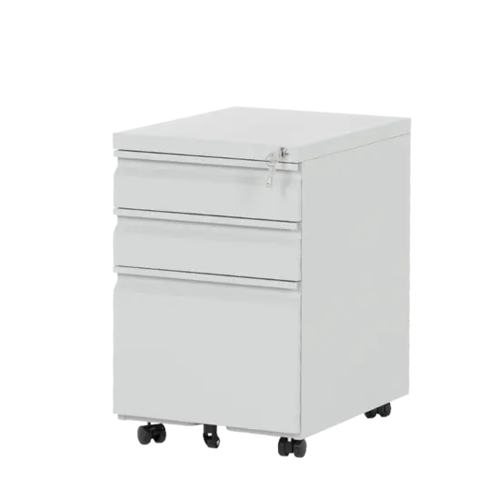 Метален контейнер K BTL с 3 чекмеджета - сив, сниман от десен ъгъл, затворени чекмеджета