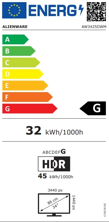 Монитор Dell Alienware AW3425DWM, 34' Curved WQHD LED AG 21:9, VA, 1ms GTG, 3000:1, 400 cdm2, 3440x1440, 180 Hz, 95% DCI-P3, HDR, VRR, AMD FreeSync, VESA AdaptiveSync, HDMI, DP, USB 5Gbps, PIP, PBP, Height Adjustable, Pivot, Tilt, Black
