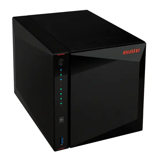 Мрежов сторидж Asustor AS5304T, 4-Bay NAS, Intel Celeron J4105 Quad-Core 1.5 GHz (burst up 2.5 GHz), 4 GB SO-DIMM DDR4,4 x 2.5'3.5' SATA3 HDD or SSD 2.5 GbE x 2, USB 3.2 Gen 1 Type A x 3, WOW (Wake on WAN), WOL, System Sleep Mode, AES-NI hardware encrypt