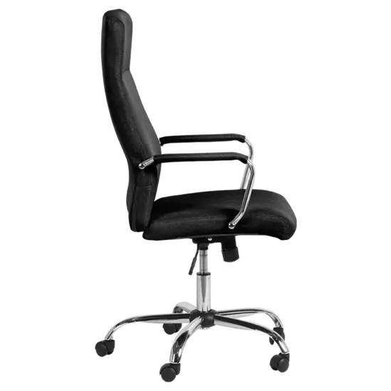 Директорски стол ЕЛИСАВЕТА-снимка отстрани, хромирана основа, черен цвят дамаска