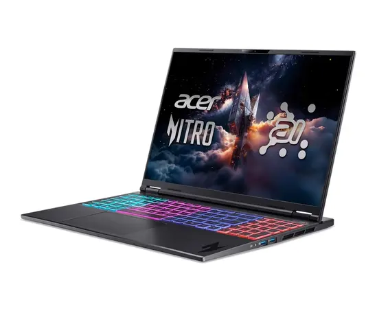 Лаптоп Acer Nitro 16S AI, AN16S-61-R44A, AMD Ryzen 7 350 (up to 5.0GHz, 16MB), 16" WQXGA (2560x1600) IPS 180Hz, 16GB, 1024GB, GeForce RTX 5070 8GB GDDR7, FHD Cam, WiFi 6E, BT 5.3, No Os, Black + Acer Nitro KG240YP0bi, 23.8''