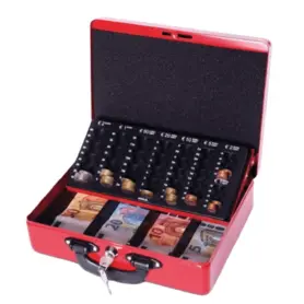 Метална кутия с евро монетник 300х245х93 мм червена със заключващ механизъм