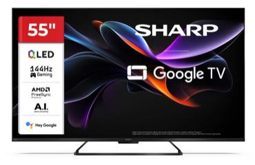 Телевизор Sharp 55HR7265E, 55' QLED  GOOGLE TV, 4K 144Hz Quantum Dot 3840x2160 Frameless, AQUOS AI, DVB-T/T2/C/S/S2, Active Motion 1400, HDR10, Dolby Atmos, Dolby Vision, DTS:X, Google Assistant, HDMI eARC, Mini Composite/CVBS + Audio input, USB, Wi-Fi, B