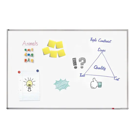 Бяла магнитна дъска с алуминиева рамка 60х90 см - снимка на дъската отпред, с рисунки върху нея