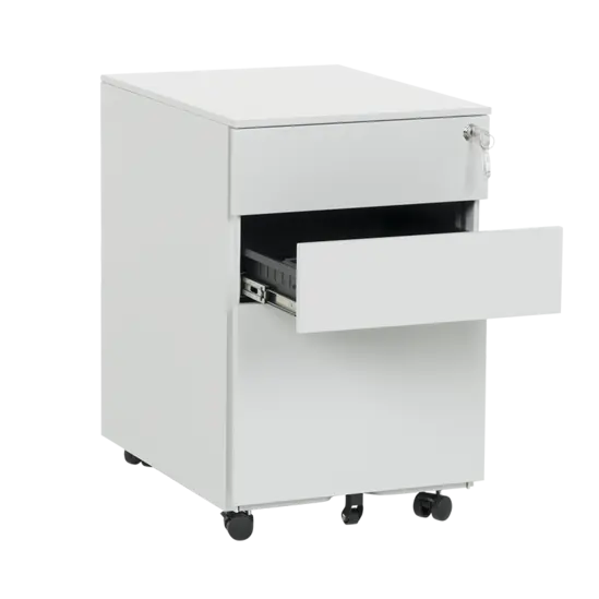 Метален контейнер C BTL с 3 чекмеджета - сниман отстрани, с отворено средно чекмедже, сив цвят