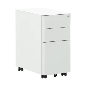 Метален контейнер F BTL с 3 чекмеджета - сив, сниман от ляв ъгъл, затворени чекмеджета