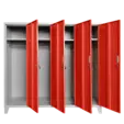 Метален гардероб BTL JZ с 4 отделения 150x159x40 см червен с 4 отворени врати и 4 рафта