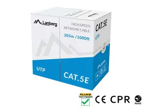 Кабел Lanberg LAN cable CAT.5e utp 305m solid cu grey cpr + fluke passed