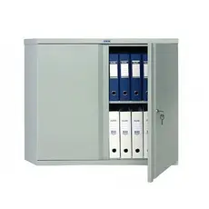 Архивен шкаф PMT с 2 отделения 83.2x91.5x37 см - с дясна врата отворена, сниман отпред, пълен с класьори