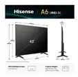 Телевизор Hisense 43' A6Q, 4K Ultra HD 3840x2160, DLED, DFA, Precision Colour, HDR 10+, HLG, Dolby Vision,Light sensor, Smart TV, WiFi, BT, AnyView Cast, Gaming Mode, 1xHDMI2 eArc, 3xHDMI, 2xUSB, LAN, CI+, DVB-T2CS2, Black