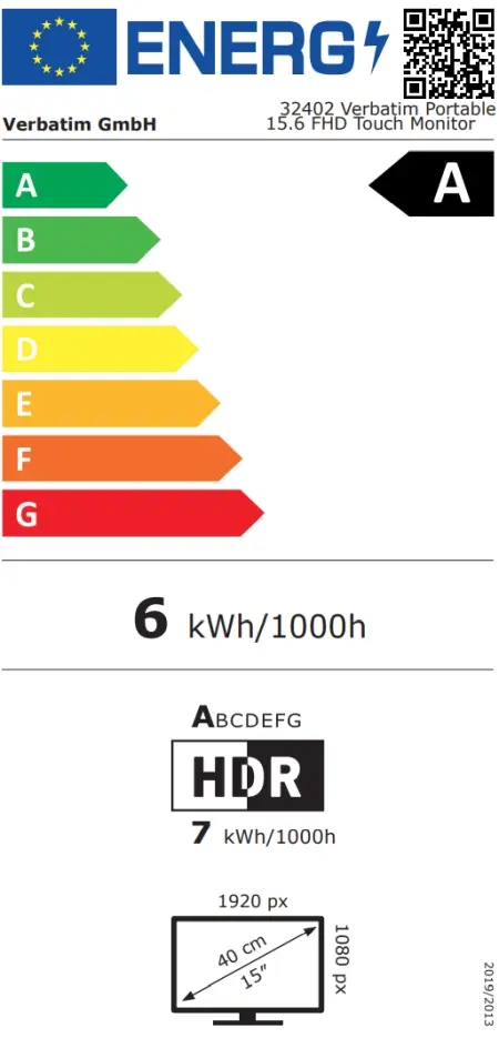 Монитор Verbatim Portable 15.6" Touch Monitor LIGHT