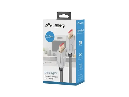 Кабел Lanberg display port cable MM 20pin V1.4 8K 60Hz 1m, black