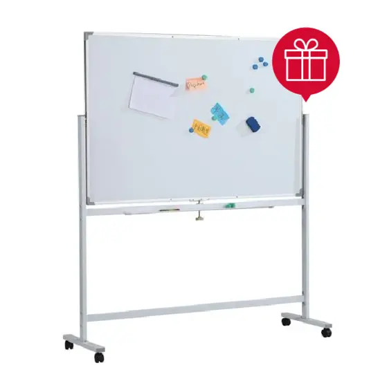 Бяла магнитна дъска 90х120 см мобилна с подарък комплект маркери