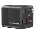 Зарядно устройство Verbatim Mini GaN Charger 65W 2 Port retractable cable display US plugs with EU and UK adaptors