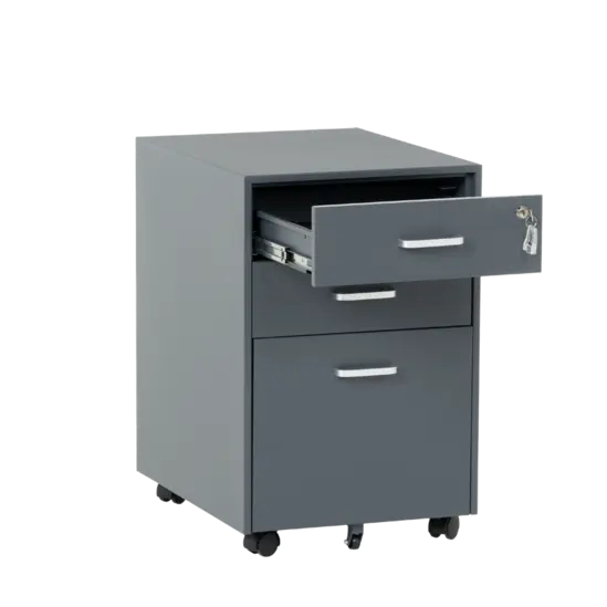 Метален контейнер J  BTL с 3 чекмеджета, с дръжки - с отворено горно чемкмедже, графит