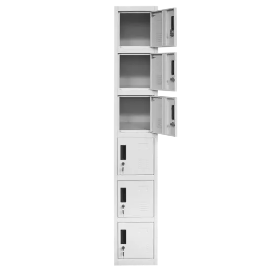 Метален гардероб BTL ZH с 6 отделение 185х30х45 см - с горните врати отворени, сниман отпред