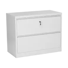 Метална картотека J BTL с 2 чекмеджета - сива на цвят, снимана отстрани, със затворени чекмеджета