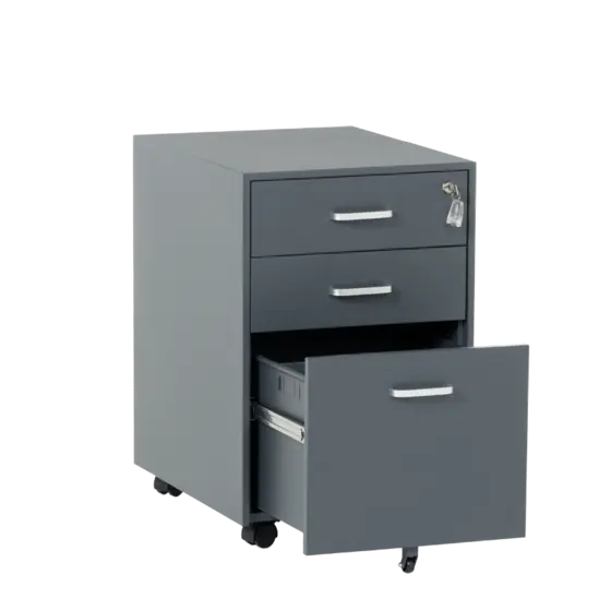 Метален контейнер J  BTL с 3 чекмеджета, с дръжки - графит, с отворено долно чекмедже, сниман отпред