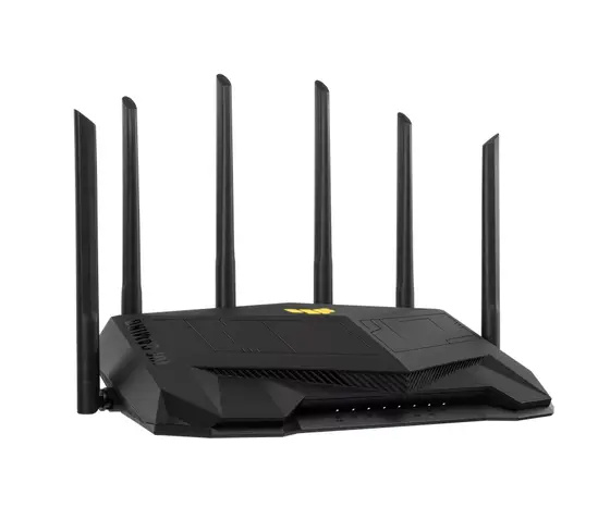Рутер Asus Gaming Wireless TUF Router AX6000, Dual-Band, Quad-Core 2.0GHz CPU, 256MB512MB FlashRAM, 2.5G dual-port, AiProtection Pro, Adaptive QoS, VPN Fusion, IPTV, OFDMA, MU-MIMO, Beamforming, Link Aggregation, Port forwarding, AiM, Black