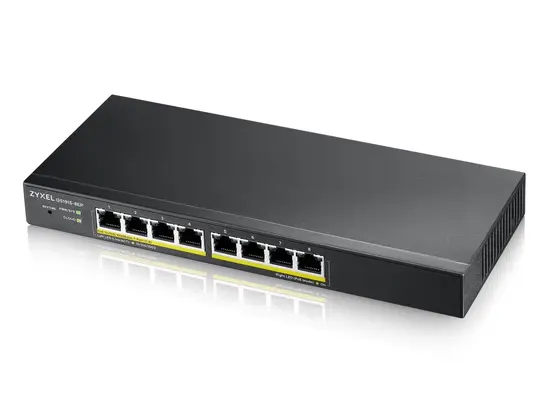 Комутатор Zyxel GS1915-8EP, 8-port GbE PoE Smart hybrid mode Switch, standalone or NebulaFlex Cloud, 60 Watt 802.3at, desktop, fanless